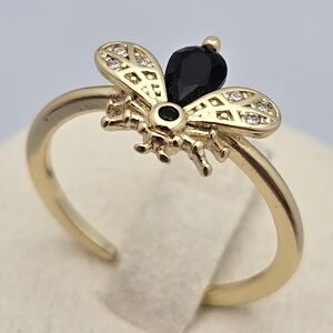 Bee Ring Black & Gold Adjustable Size 7.5 Cute Statement Jewelry